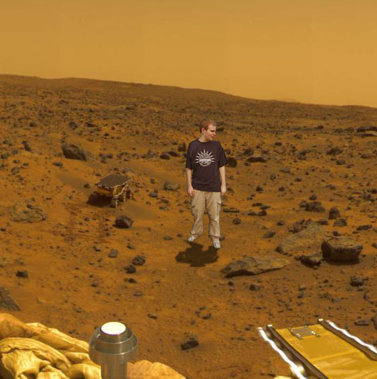 Phil ruins a scene on the planet Mars